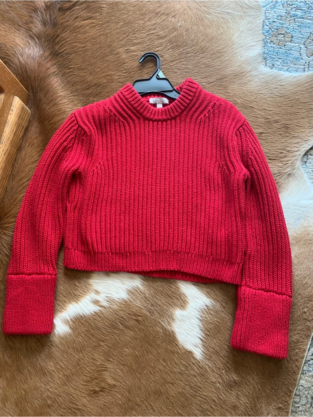 J. Crew Beautiful Red Heritage Cotton Fisherman Crewneck Sweater MED